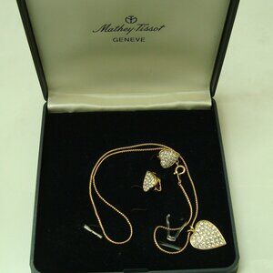 D ORLAN HEART NECKLACE AND EARRING RHINESTONE SET